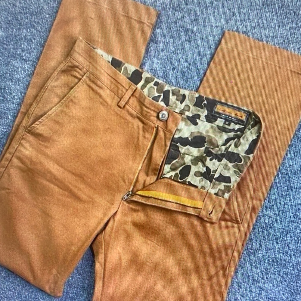 Men's Tan Chino Pants with Camo Waistband Detail